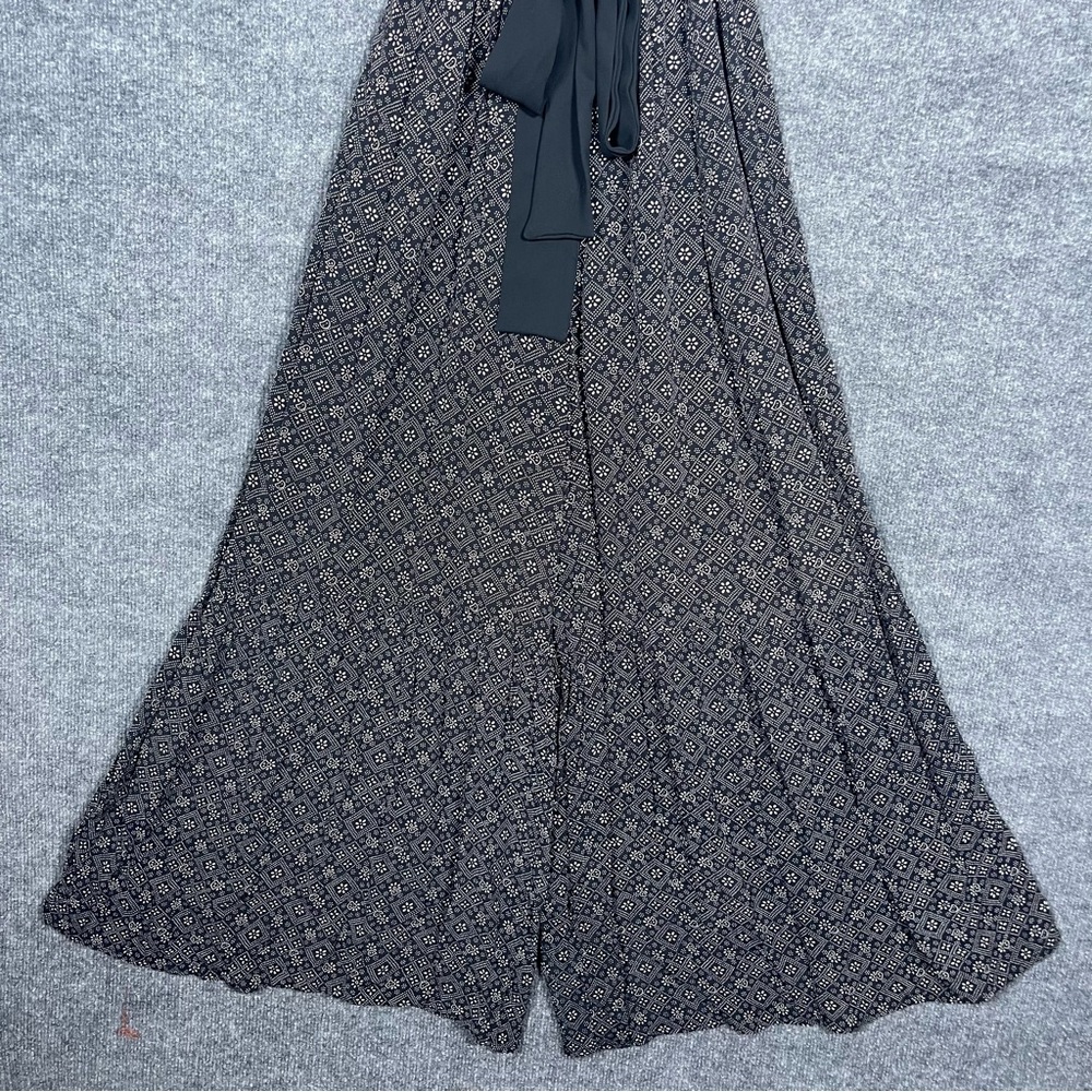 Free People Women’s Small Black Floral Bow Belted Smocked Boho Wide Leg Jumpsuit - Picture 6 of 12